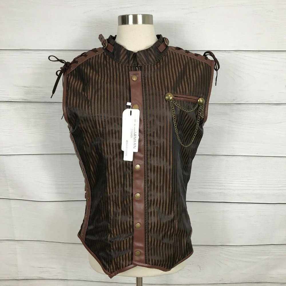 NWT Charmian Mens XL Waistcoat Vest Spiral Steel Boned Victorian Steampunk Goth